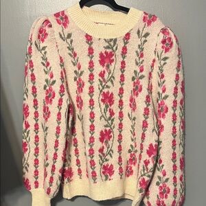Entro Floral Knit Sweater - Cream and Pink
